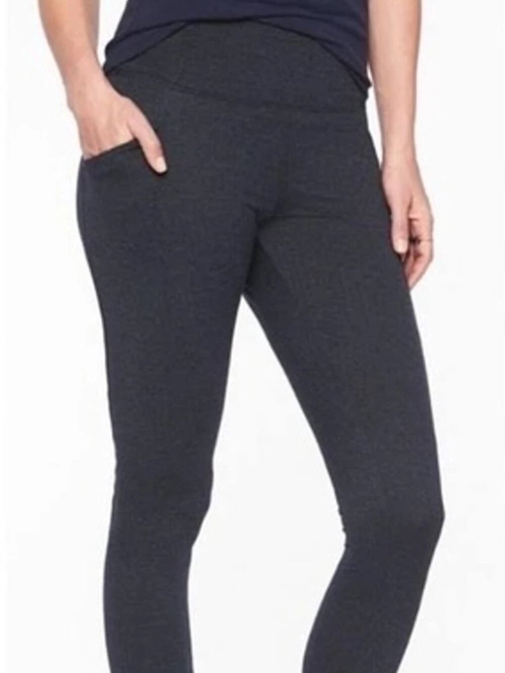 Athleta Herringbone Knit Leggings XS Blue Black Casual Stretch Loungewear